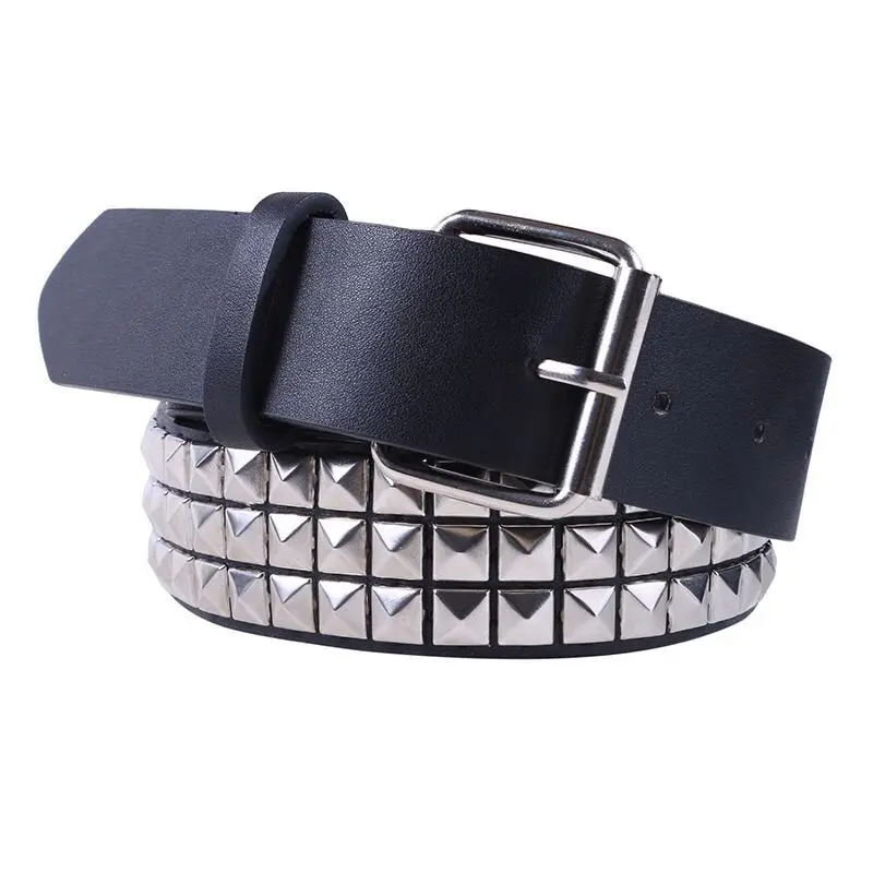 Women's new rivet men's pu leather belt for women men metal square buckle male female belt cool