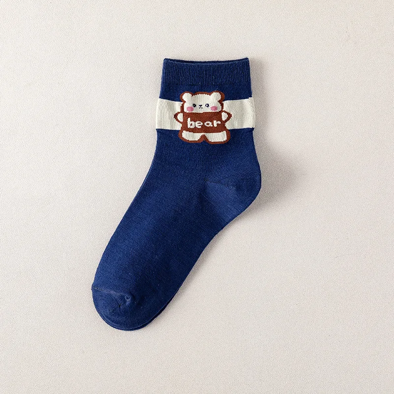 5 Pairs Socks Sport Sock Girl Style Bag Women to Medium Tube Short Woman Lovely Japanese Style Women's Shoes Kawaii Bear Pattern