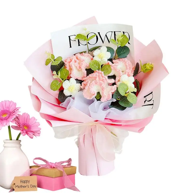 

Handmade Knitted Bouquet Artificial Flowers With Knitted Flowers For Spring Mother's Day Wedding Gifts TeachersDay Gift