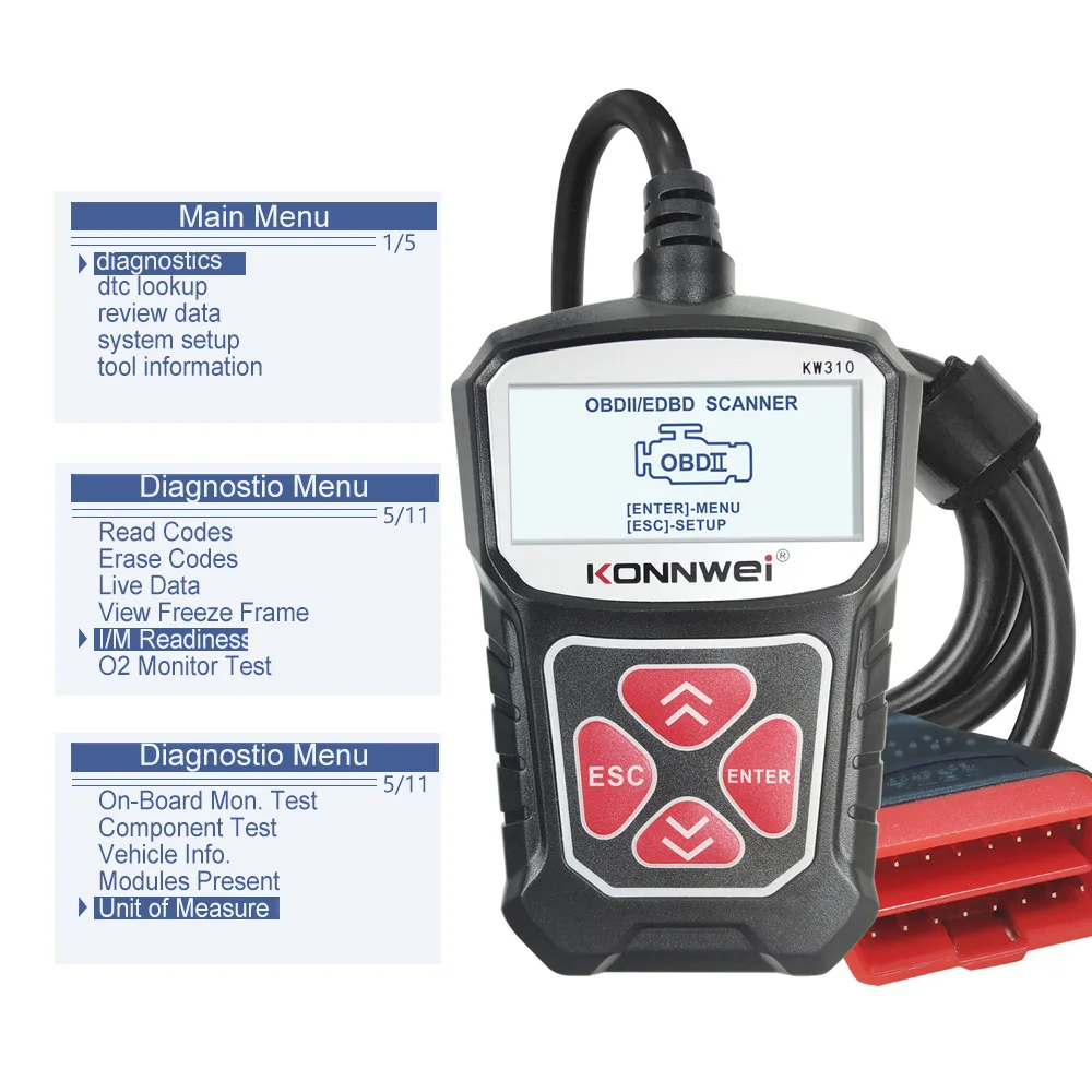 Фото Портативный сканер KONNWEI OBD2 KW310 для автомобилей, считыватель кодов неисправностей, сброс индикатора замены масла, поддержка нескольких языков, автомобильные диагностические инструменты №4
