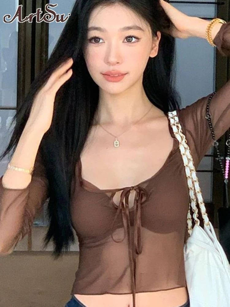 

Женская одежда, сетчатые футболки Y2k, рубашки в эстетическом стиле, летняя уличная одежда 2023, винтажный короткий топ в стиле Харадзюку, сексуальные футболки