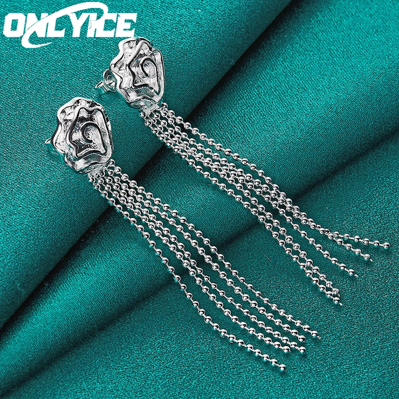 

New Charm 925 Sterling Silver Earrings For Women Wedding Fashion Party Trend Jewelry Tassel Rose Flower Earrings Christmas Gifts