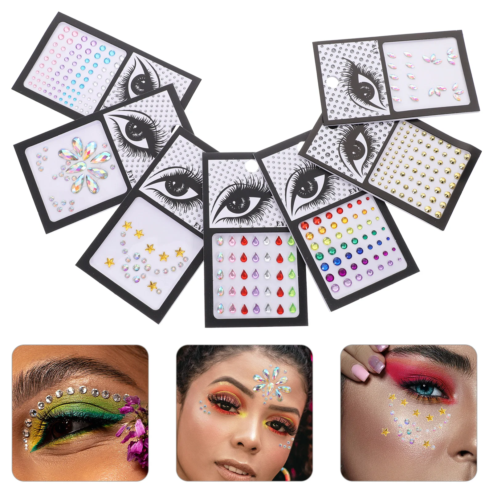

7 Sets Self Adhesive Stickers Cosplay Body Gems Festival Accessories Face Jewels Makeup Rhinestones