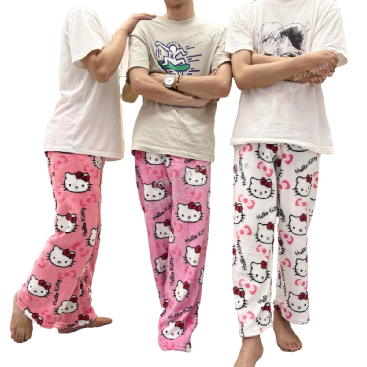 

New Sanrio Hello Kitty Pajamas Black Pink Anime Flannel Women Warm Woolen Whitecartoon Casual Home Pants Autumn Fashion Trousers