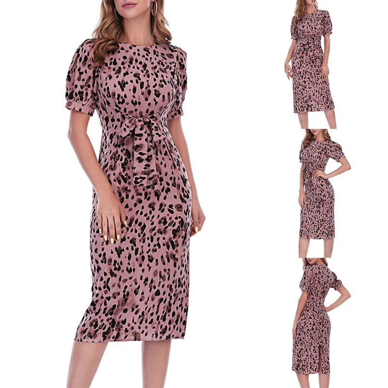 

Women's New Fashion Sexy Leopard Print Long Dress Pink Leopard Print