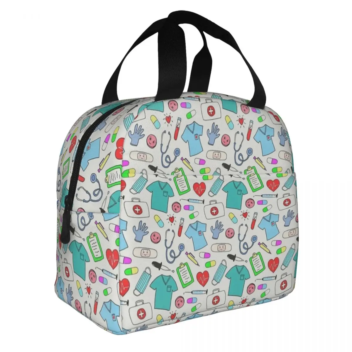 

Colorful Pattern Nurse Medical Insulated Lunch Bags Thermal Bag Reusable Portable Lunch Box Tote Girl Boy Beach Travel