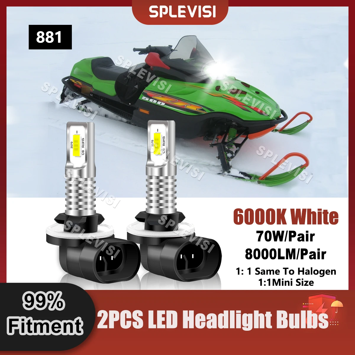 Подключи и работай 881 Φ передняя фара 9В-24В CSP чипы 70 Вт 8000лм для Arctic Cat ZL 600 EFI 1999 2000