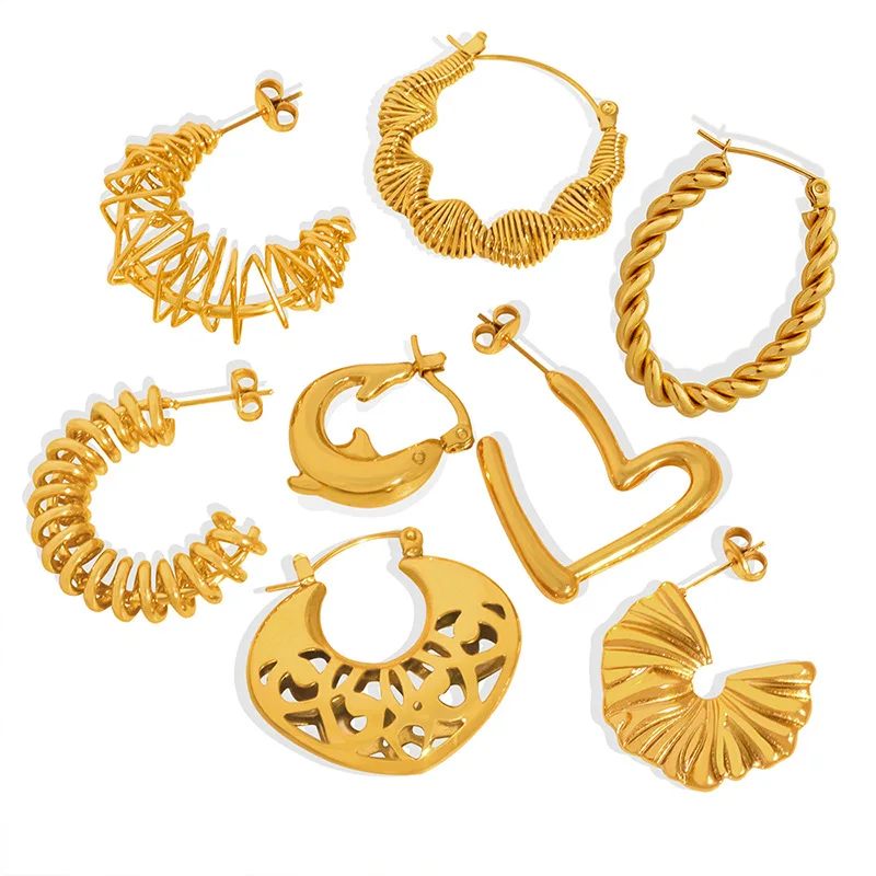 

Amaiyllis 18K Gold Vintage Asymmetric Cutout Fish Twist Buckle Drop Earrings Niche Fashion Hoop Earrings Jewelry