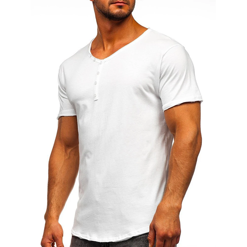 

Men Solid V Neck Short Sleeve T-shirt Casual Summer Slim Fit Muscle Tee Tops