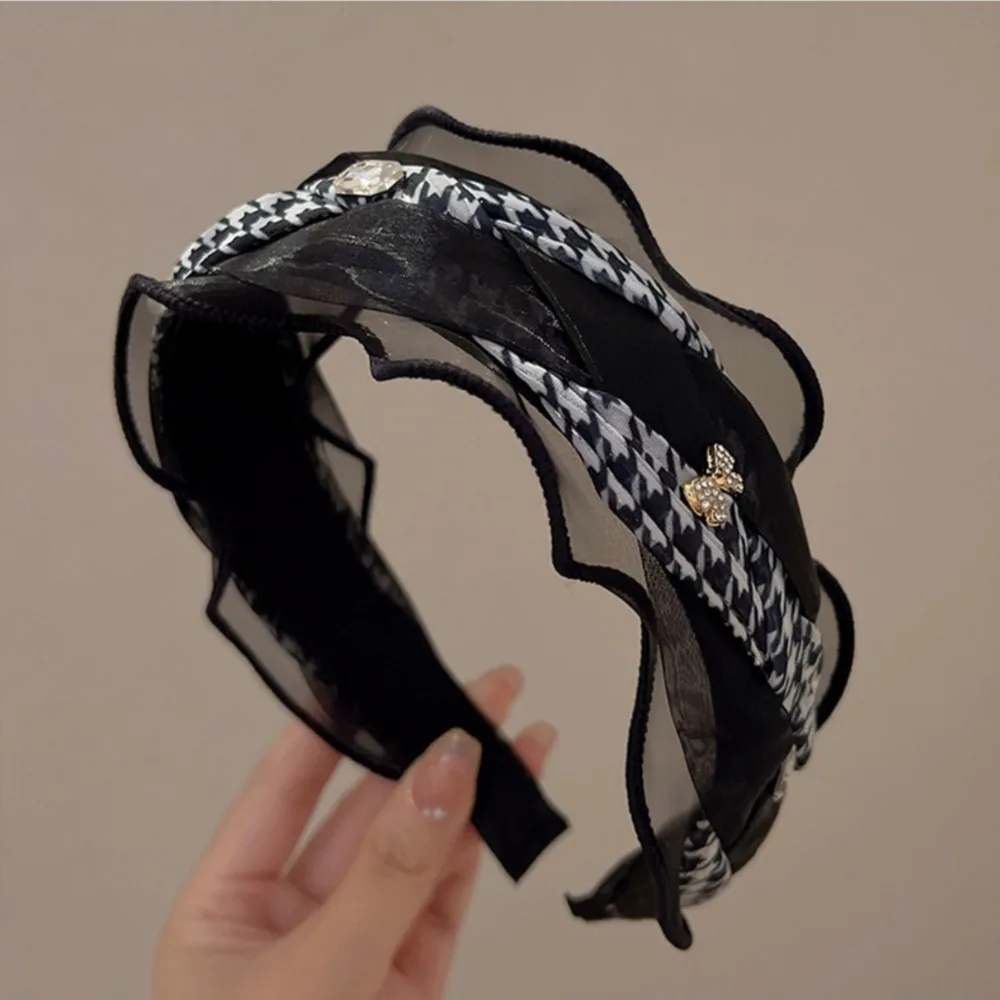 

Trendy Vintage Mesh Lattice Hair Hoop Adorable Fairy Crystal Bow Headband Simple All-match Female Hair Hoop