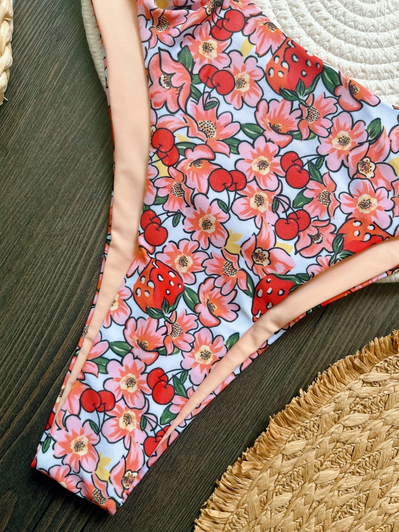 Пикантный комплект бикини женский красный купальник пуш-ап с цветочным принтом