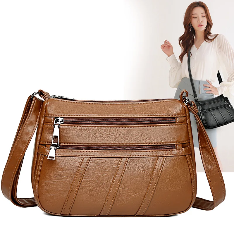 

PU Leather Crossbody Bag Soft Leather Waterproof Shoulder Bag Casual Simple Wide Strap Ladies Travel Bag