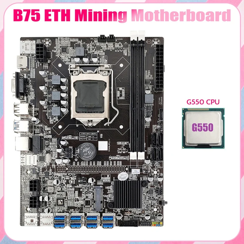 

B75 USB ETH Mining Motherboard 8XPCIE USB Adapter+G550 CPU LGA1155 Support 2XDDR3 MSATA B75 USB Miner Motherboard