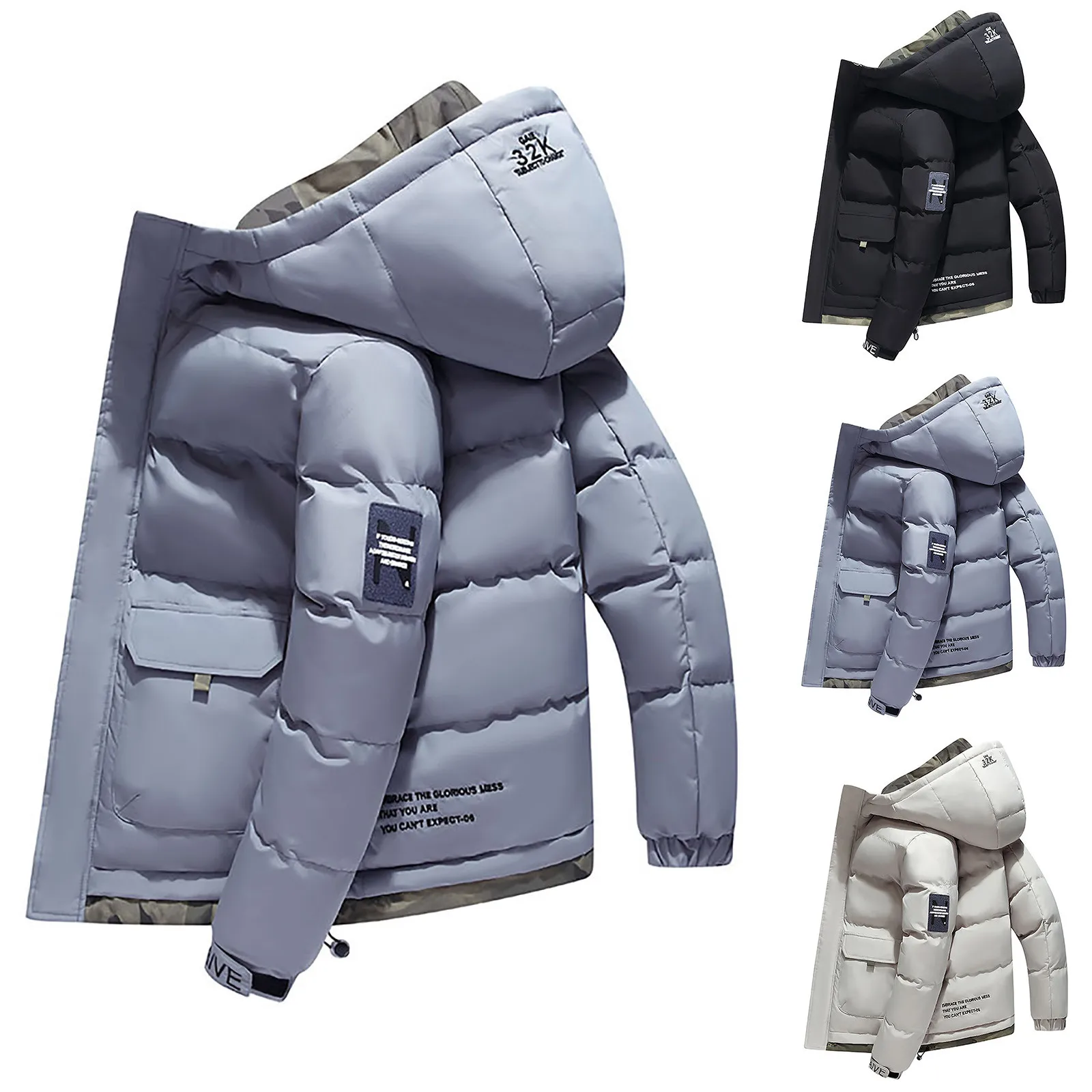 Мужская Утепленная куртка с капюшоном черная Флисовая теплая парка верхняя