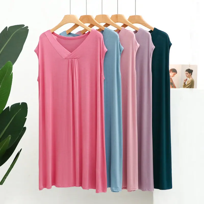 

Sleeveelss Sleep Dress For Women Summer Female Sleepwear Loose Modal Nightwear 2023 New V-Neck Nightgowns Sexy Lingerie