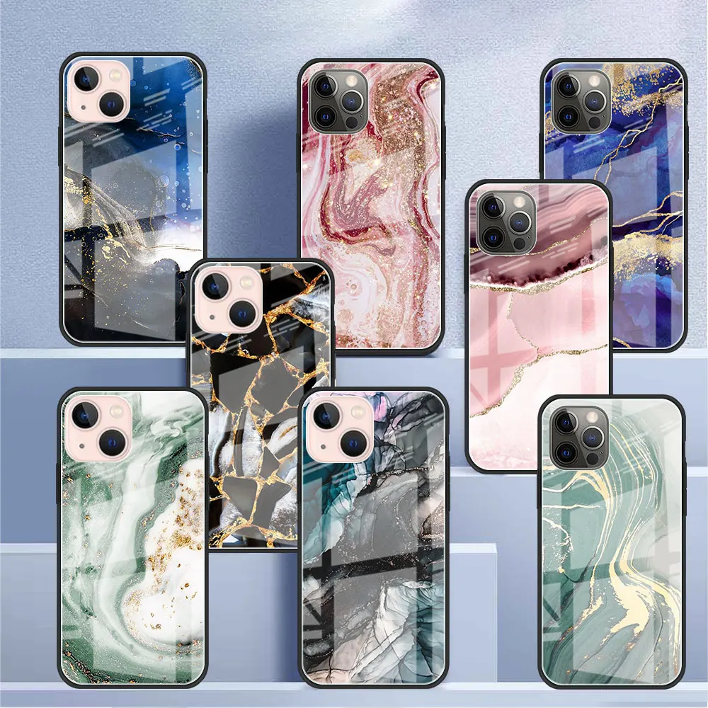 

Glitter Gradient Marble Glass Case For Apple iPhone 13 11 12 Pro 7 XR X XS Max 8 6 6s Plus SE 2022 13Pro Tempered Phone Tampa