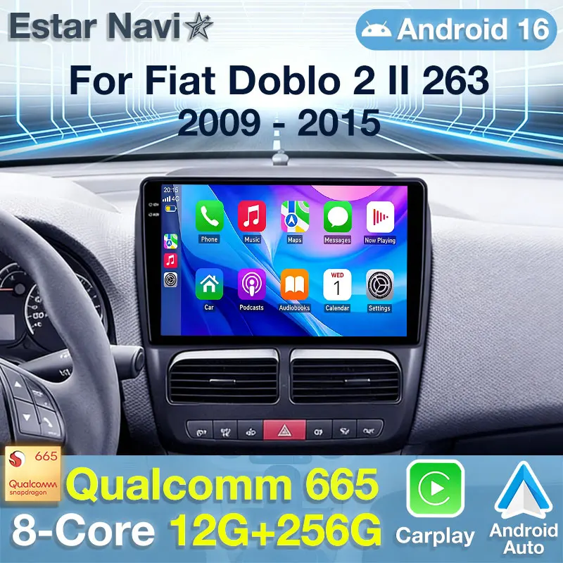 Фото Автомагнитола Android 16 для Fiat Doblo 2 II 263 2009-2015 с GPS, мультимедийный плеер, навигационная система, беспроводной CarPlay, стерео, камера 360° №1