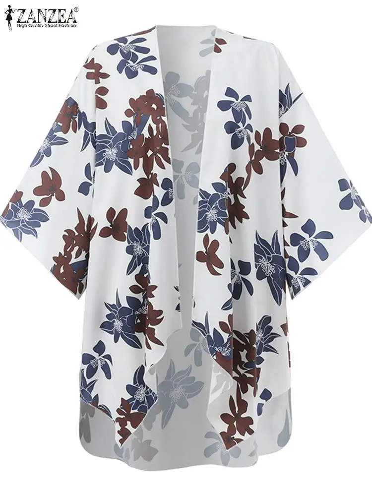 

Повседневный женский кардиган ZANZEA с цветочным принтом, летние модные праздничные Топы оверсайз, Тонкая блузка из полиэстера с рукавом три ч...