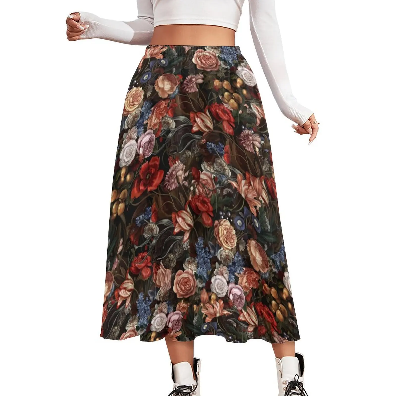 

Color Baroque Floral Chiffon Skirt Vintage Flower Romance Y2K Casual Skirts Woman Elegant Boho Skirt Print Bottoms Gift Idea