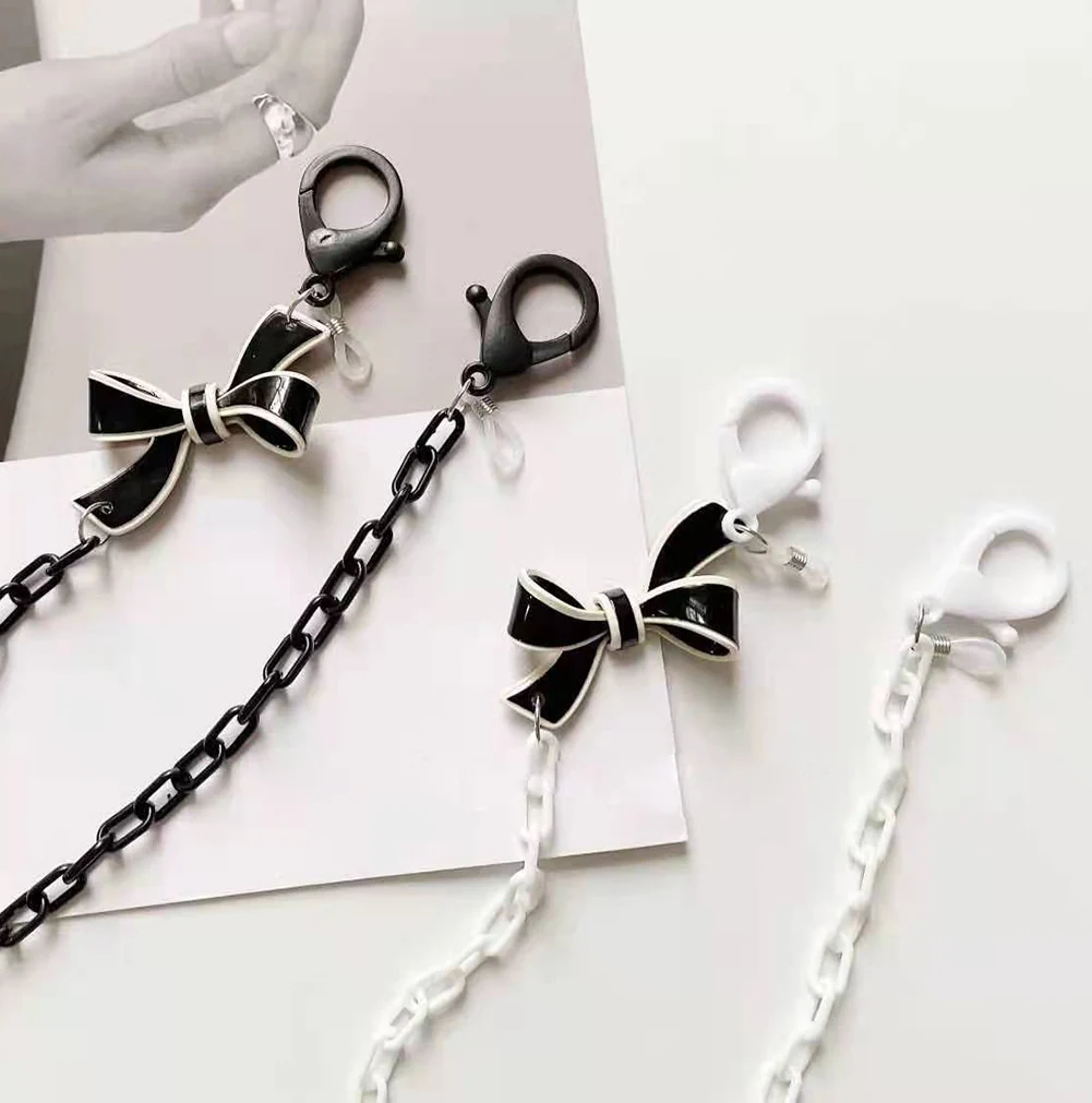 

New Chic Acrylic Black Bow Glasses Chain for Women Sunglasses Straps Lanyard Custom Name Mask Chain Personalized Jewelry