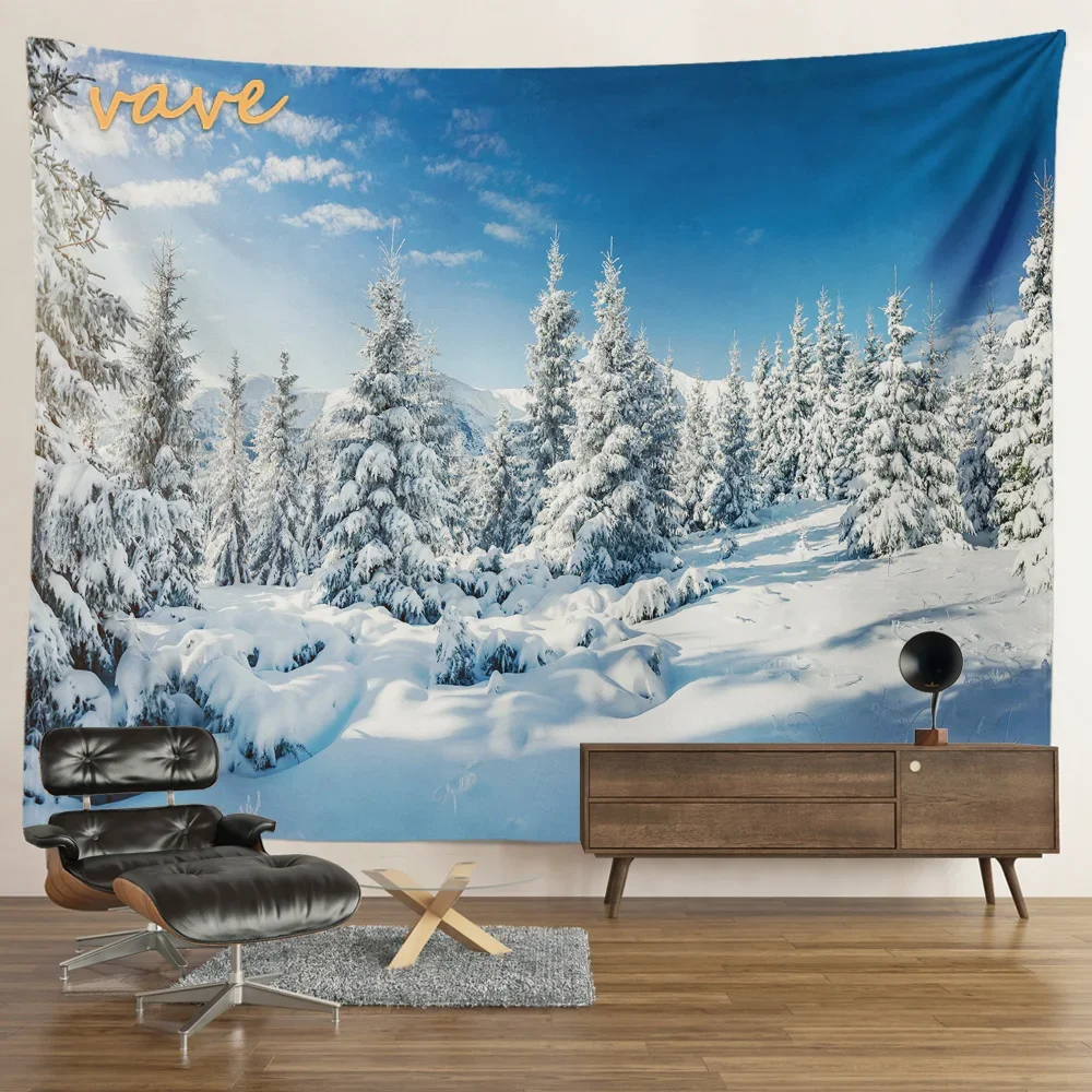 

Зимний снежный лес, гобелен, пейзаж, гора, большой тканевый настенный гобелен, эстетическое рождественское украшение для дома, спальни