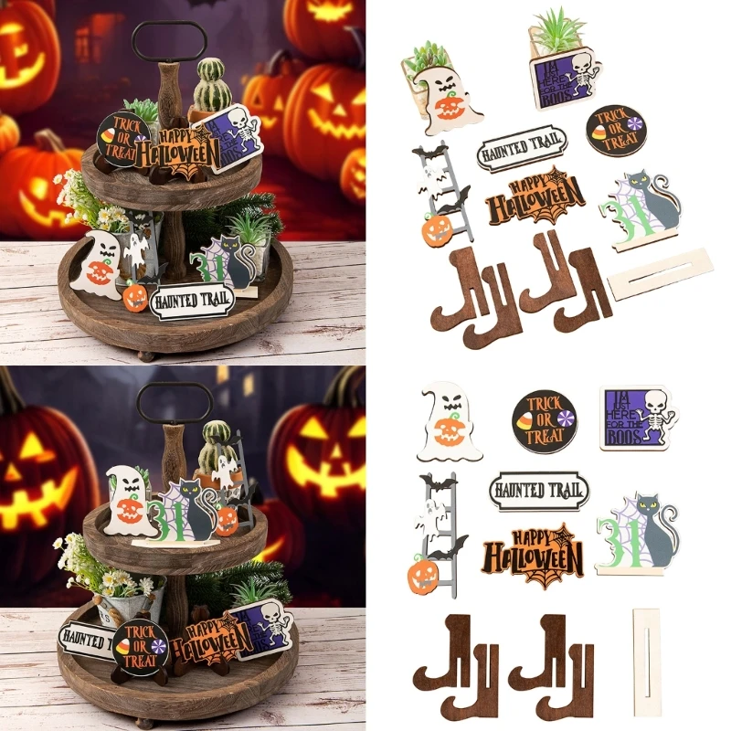 

Farmhouse Tiered Tray Decor Item Wood Signs, Happy Halloween Wood Blocks