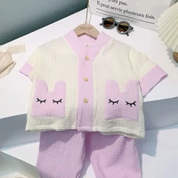 2022 summer new kids pajamas korean print suit for boys and girls casual cotton sleepwear