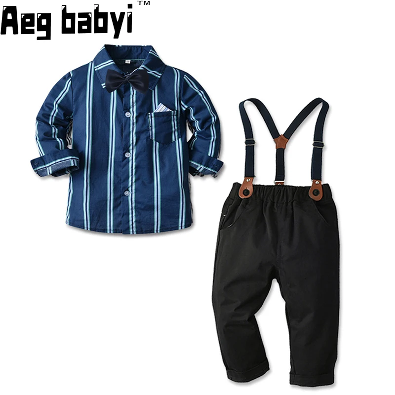 

Baby Boys Suits Gentleman Clothing Sets New Kids Boys Long Sleeve Bowtie Tops+Suspender Pants Handsome Clothes Outfit
