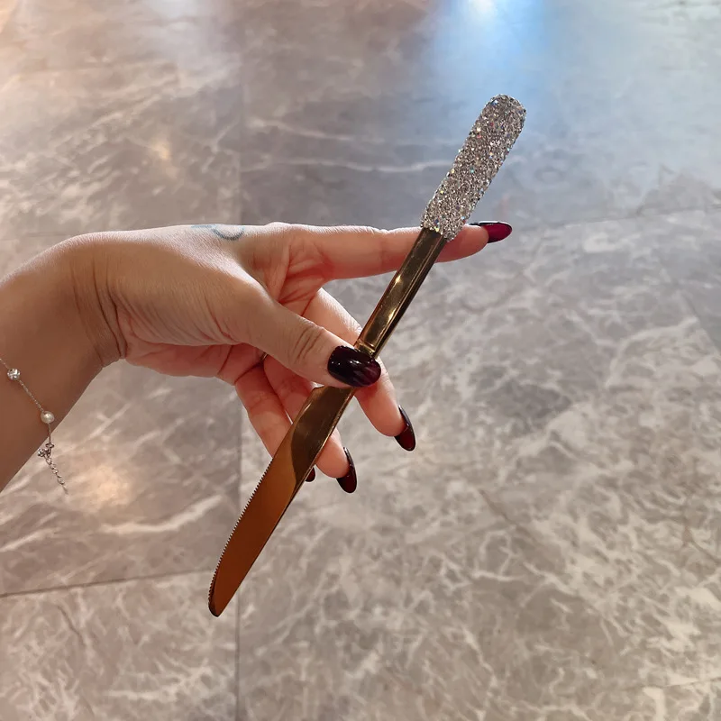 Роскошные бриллиантовые столовые приборы Золотая вилка ложка нож столовая