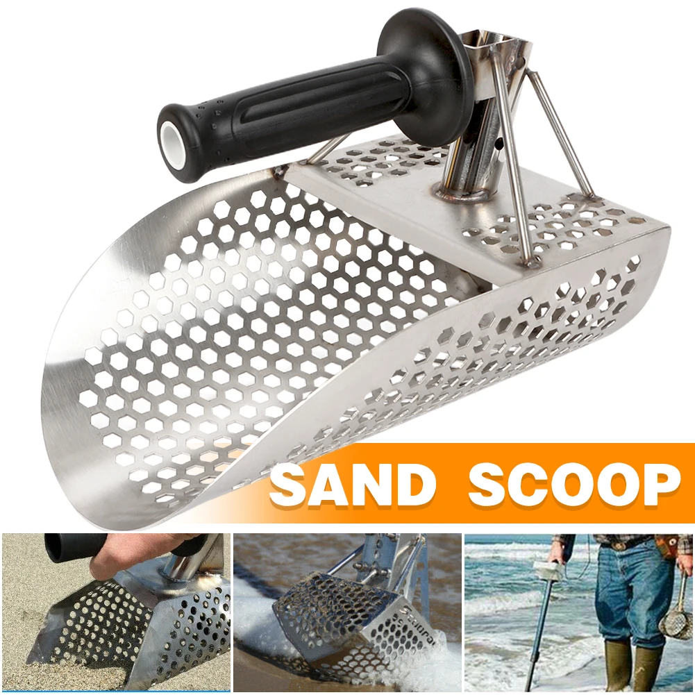 

Beach Sand Scoop Shovel Gold Digging Spade With Handle Treasure Sifting Metal Underwater Searcher Stainless Steel Tool Hex