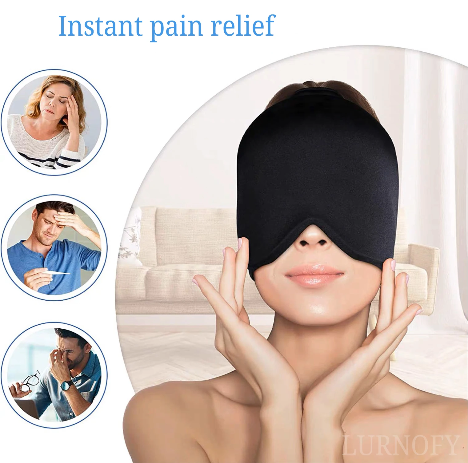 

Gel Ice Headache Hat Hot Cold Therapy Migraine Relief Cap Head Wrap Ice Pack Mask for Puffy Eyes Tension Sinus Stress
