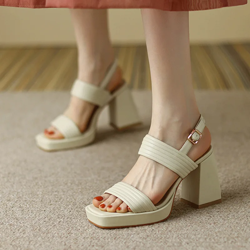 

Women Fashion Buckle Strap Sandals 2023 Comfortable Summer High Heeled Roman Sandal Woman Open Toed Square Heel Thick Heel Shoes