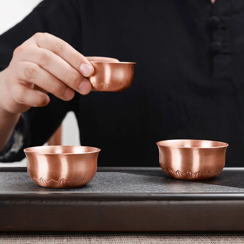 

100% Copper Teacups Handmade Thicken Kungfu Tea Cups Set Home Teaware