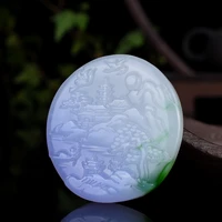 natural color jade landscape pendant necklace hand carved fashion charm jewelry gemstone chinese amulet gifts for women men