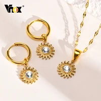 vnox vintage sunflower necklaces for women gold color stainless steel pendant with bling aaa cz stone collar gift jewelry