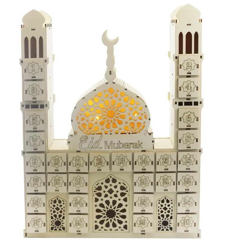 

Eid Mubarak Countdown Calendar DIY Ramadan Ornaments Wooden Drawer Party Decor
