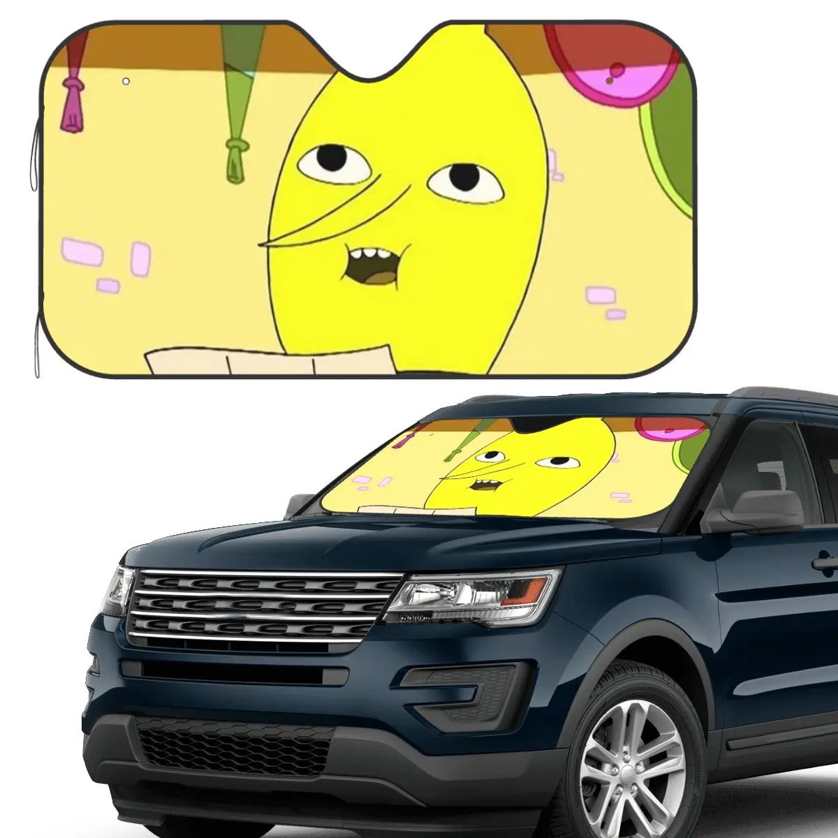 Фото Lemongrab Нескользящий солнцезащитный козырек «Время приключений», лобовое стекло автомобиля, переднее лобовое стекло, солнцезащитный козырек, аксессуары, чехлы №1
