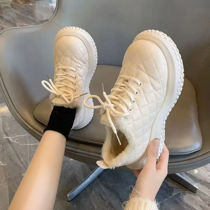 

Snow boots, women's winter plush new winter lace up cotton shoes, thick soles, anti slip sports shoes, versatile