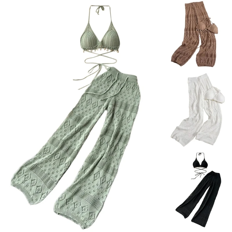 Комплект женской одежды из 2 предметов богемный вязаный крючком верх и длинные