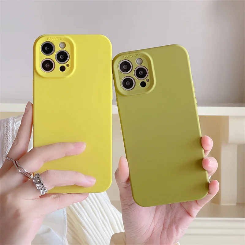 

For iPhone 14 Korean Style Solid color New Avocado green Phone Case 13 12 11 Pro Max XS X XR 7 8 plus Soft Lens Protection Cover
