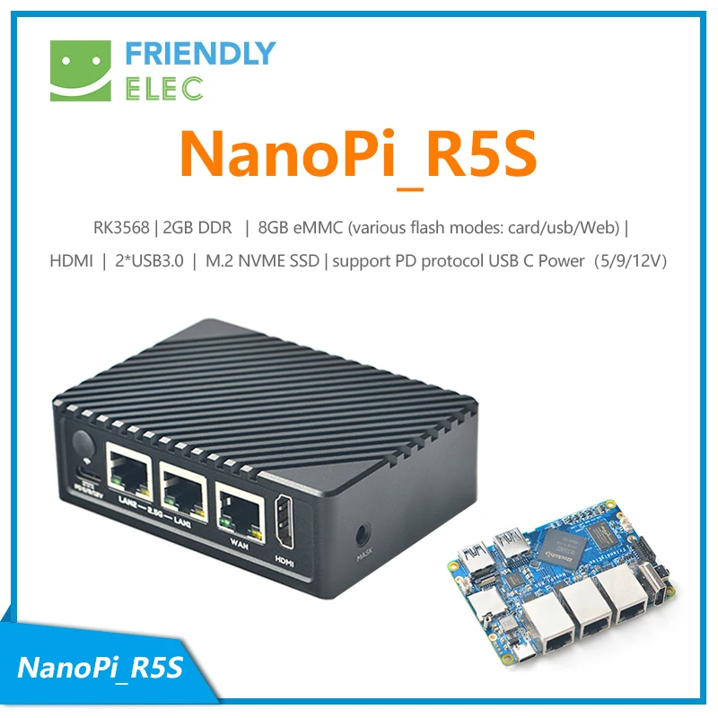 NanoPi_R5S RK3568 | 2 Гб DDR 8 ГБ eMMC (различные режимы вспышки: карта/usb/Web) HDMI * USB3.0 M.2 NVME SSD