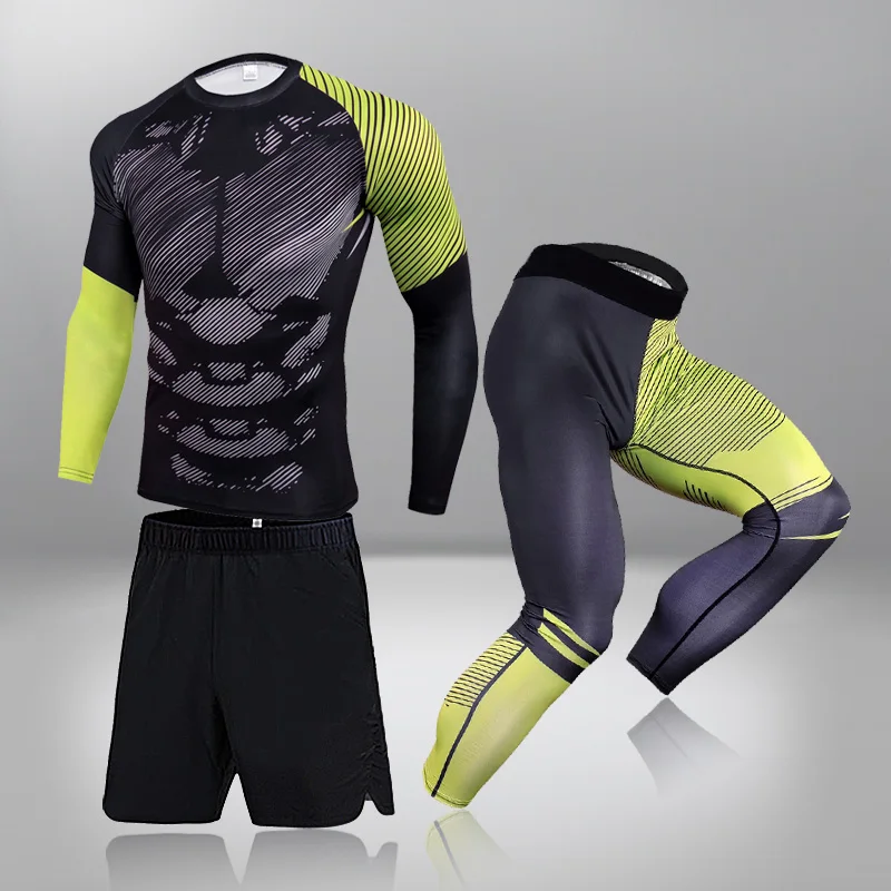 

Комплект термобелья мужской из 3 предметов, дышащие быстросохнущие колготки, компрессионная одежда, спортивная одежда, тренировочная одежда для спортзала