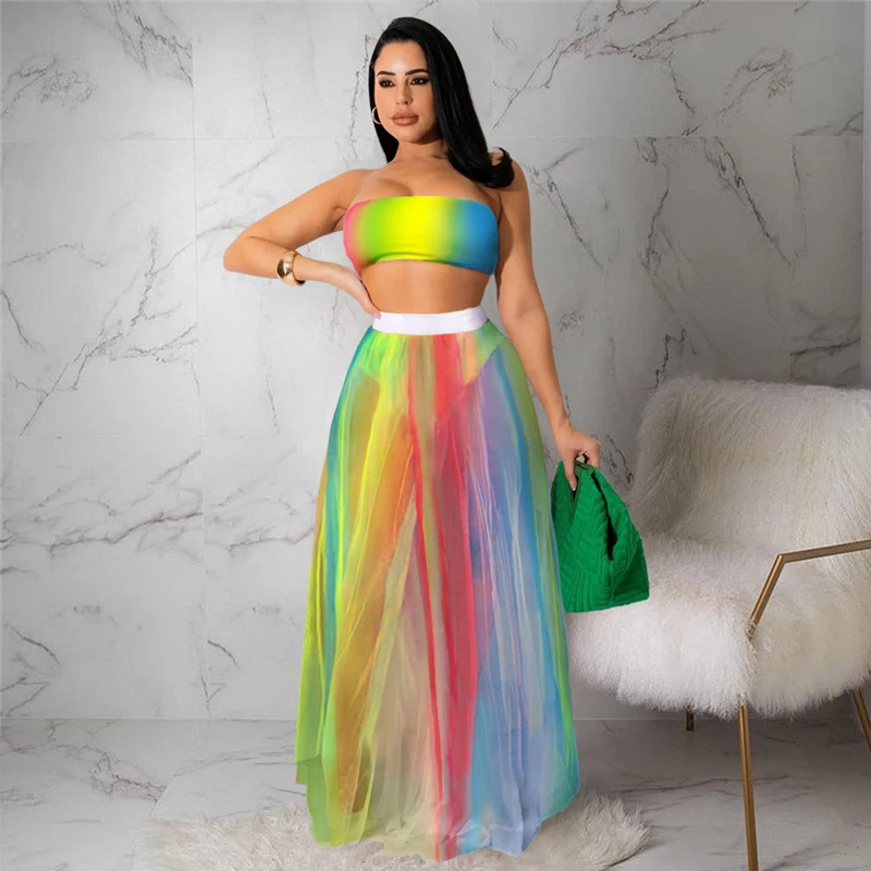 

2022 Summer New Women's Beach Suits Fashion Holiday Women's Sexy Mesh Skirt Two-Piece Set