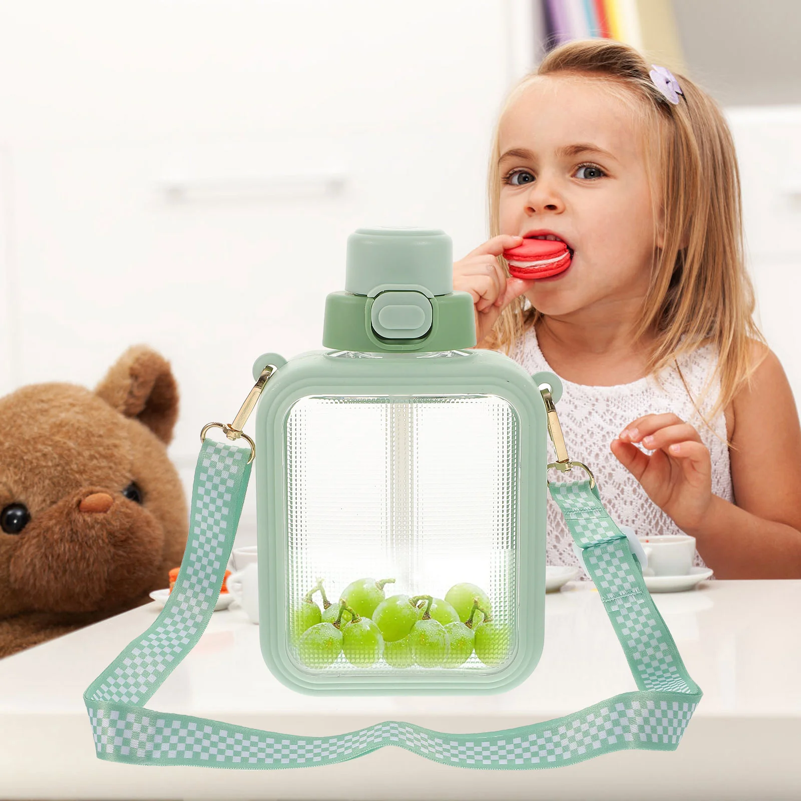 Square Crossbody Water Glass Daily Use Container Stylish Jug Adjustable Strap Bottle