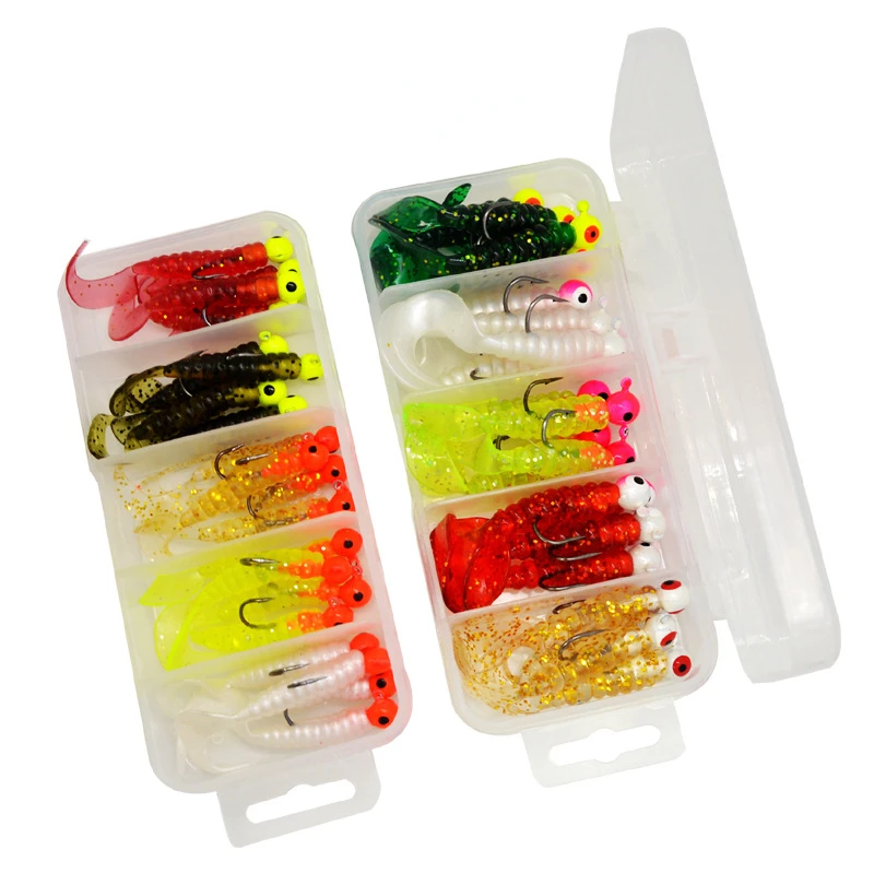 

Soft Bait Set Box Luya Lead Head Hook Hanging Insect Bionic 20 Pieces of Fake Fishing Gear
