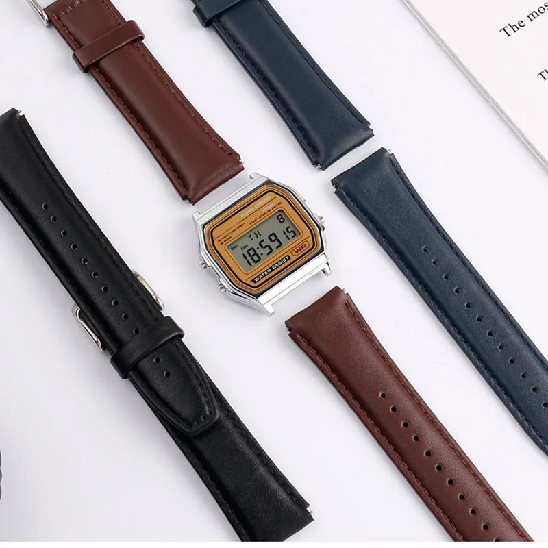 Кожаный ремешок для часов Casio A159W-N1 A158WA A168, винтажный маленький квадратный металлический ремешок, быстросъемная цепочка, 18 мм ремешок для часов (art.: 3920beec8e591) - 3920beec8e591
