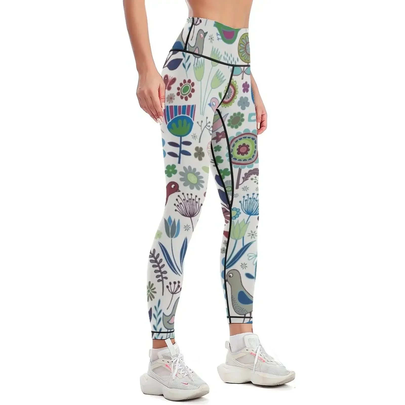 Фото Леггинсы с цветочным узором и птицами от Cecca Designs - Iznik - Спортивная одежда для фитнеса и активного отдыха, женские леггинсы. №2