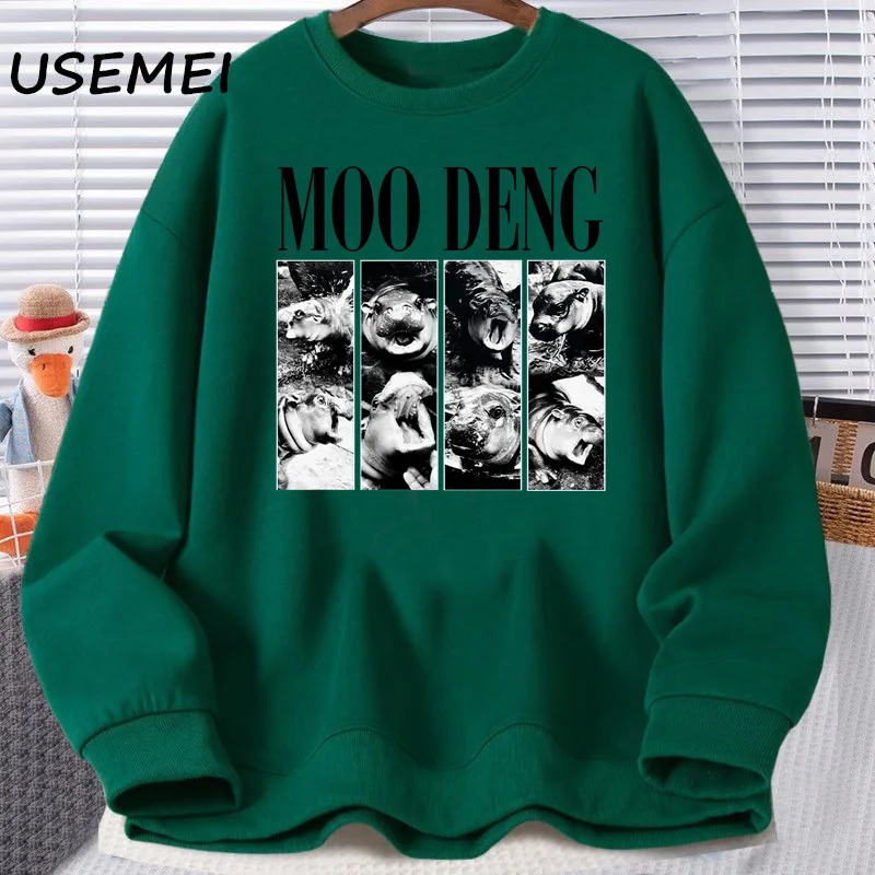 Толстовка Moo Deng ретро пуловер в стиле Харадзюку детский пигми бегемот Moodeng модный