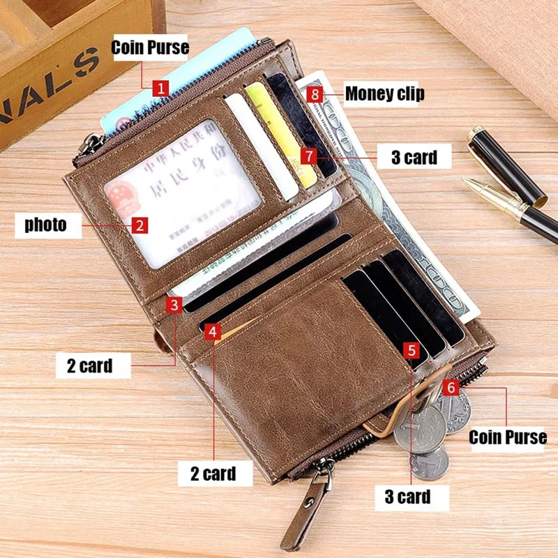 Business Soft Leather Men's Wallets Vintage Short Coin Purse Man Zipper Credit Card Holder High Quality Man Money Wallet