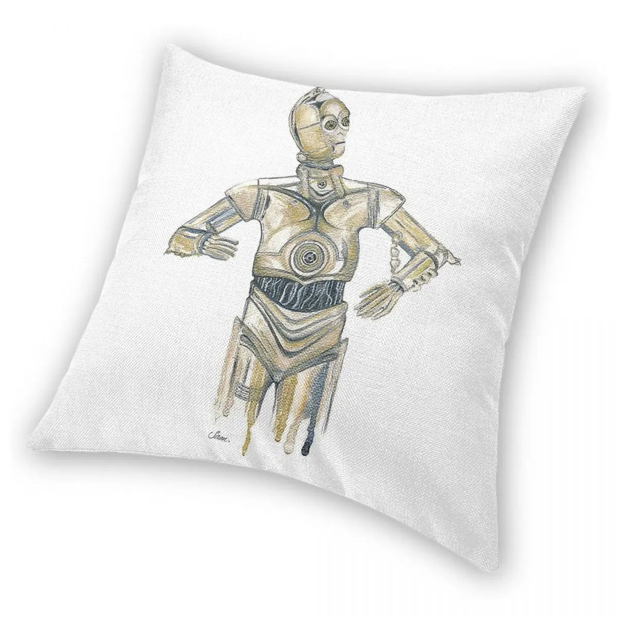 Наволочка C3PO Watercolor Nostalgic Droid квадратная, из полиэстера, льна и бархата, с узором, на молнии, для диванакресла (art.: 3920da03532e7) - 3920da03532e7